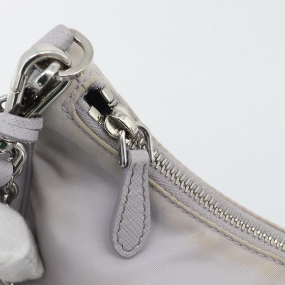 PRADA Re-Edition Schoudertas Nylon Paars Zilver Auth ka4372A