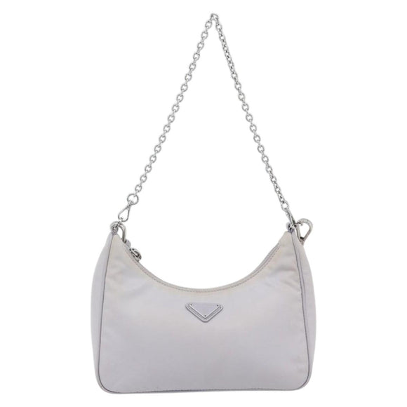 PRADA Re-Edition Schoudertas Nylon Paars Zilver Auth ka4372A