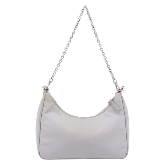PRADA Re-Edition Schoudertas Nylon Paars Zilver Auth ka4372A