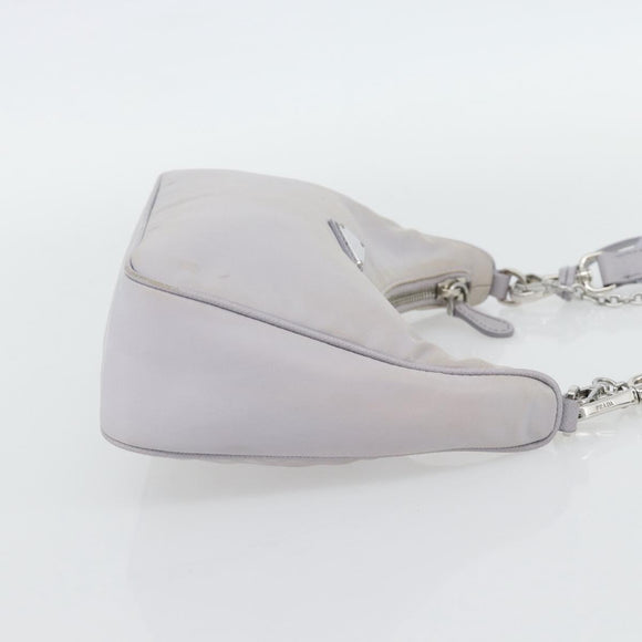 PRADA Re-Edition Schoudertas Nylon Paars Zilver Auth ka4372A