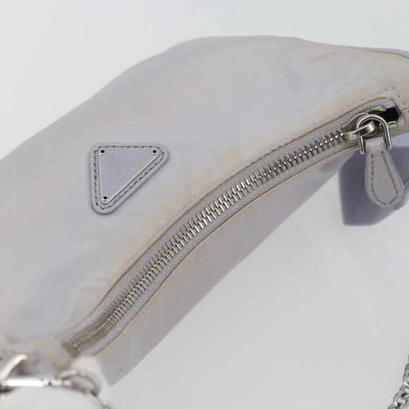 PRADA Re-Edition Schoudertas Nylon Paars Zilver Auth ka4372A