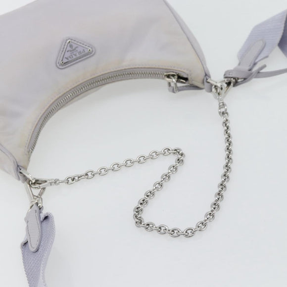PRADA Re-Edition Schoudertas Nylon Paars Zilver Auth ka4372A