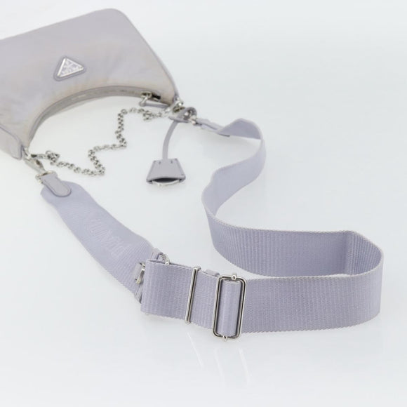 PRADA Re-Edition Schoudertas Nylon Paars Zilver Auth ka4372A