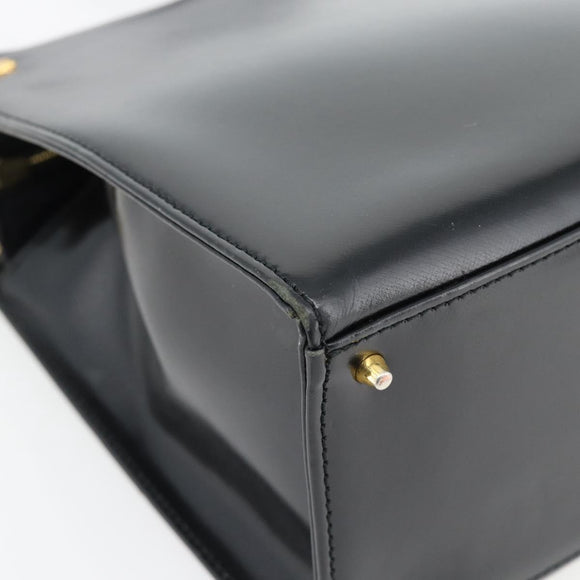 Gianni Versace Schoudertas Leer Zwart Goud Auth ka4376A