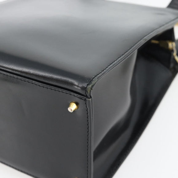 Gianni Versace Schoudertas Leer Zwart Goud Auth ka4376A