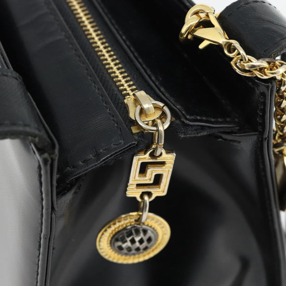 Gianni Versace Schoudertas Leer Zwart Goud Auth ka4376A