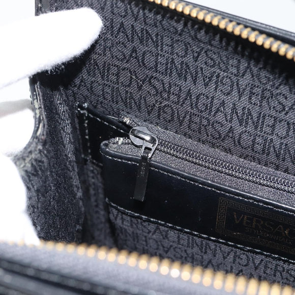 Gianni Versace Schoudertas Leer Zwart Goud Auth ka4376A