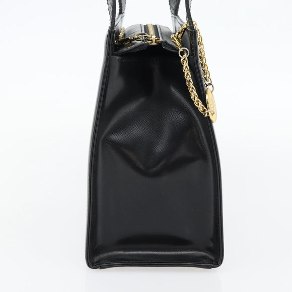 Gianni Versace Schoudertas Leer Zwart Goud Auth ka4376A