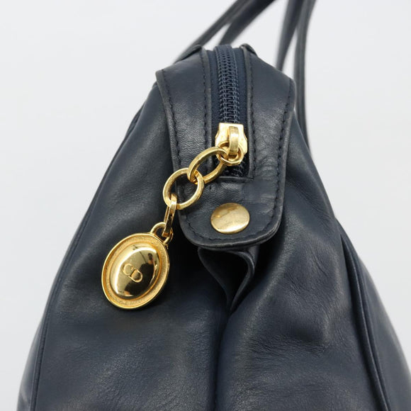 Christian Dior Handtas Leer Navy Goud Auth ka4387A
