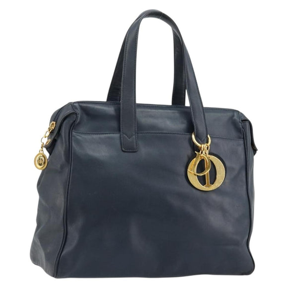 Christian Dior Handtas Leer Navy Goud Auth ka4387A