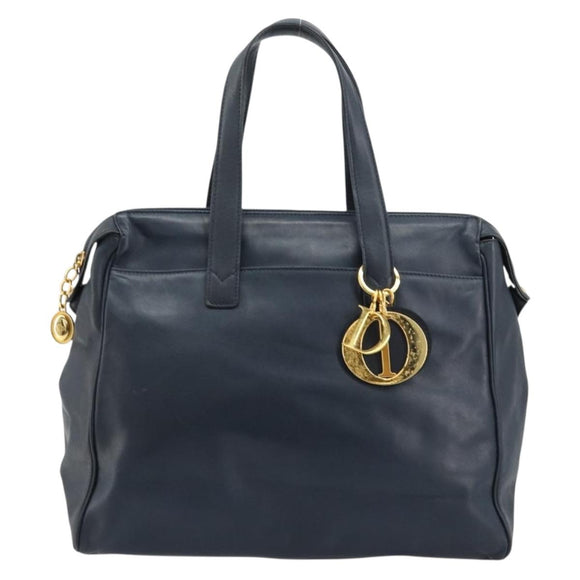 Christian Dior Handtas Leer Navy Goud Auth ka4387A