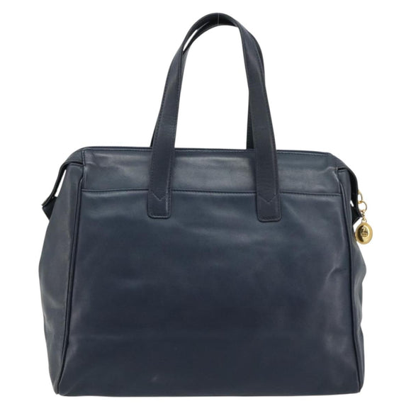 Christian Dior Handtas Leer Navy Goud Auth ka4387A