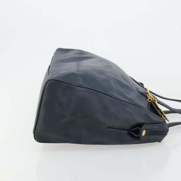 Christian Dior Handtas Leer Navy Goud Auth ka4387A