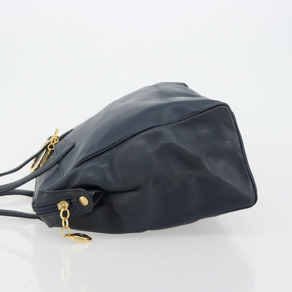 Christian Dior Handtas Leer Navy Goud Auth ka4387A