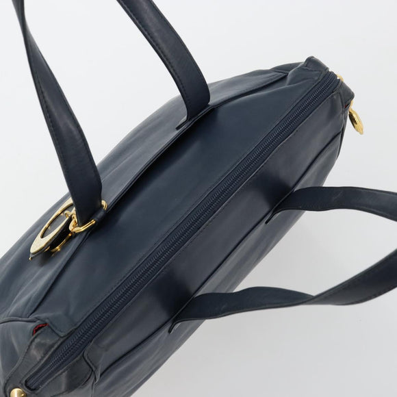 Christian Dior Handtas Leer Navy Goud Auth ka4387A