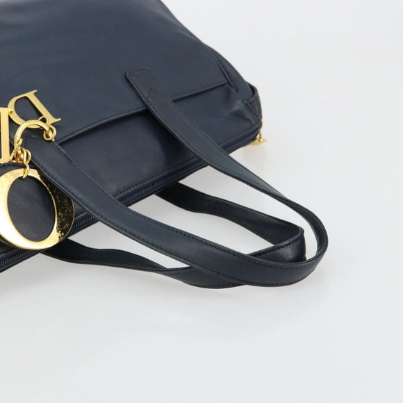 Christian Dior Handtas Leer Navy Goud Auth ka4387A