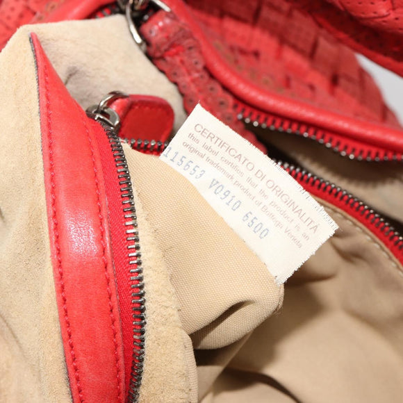 BOTTEGA VENETA INTRECCIATO Hobo Bag Leather Red Silver 115653 Auth ka4388V