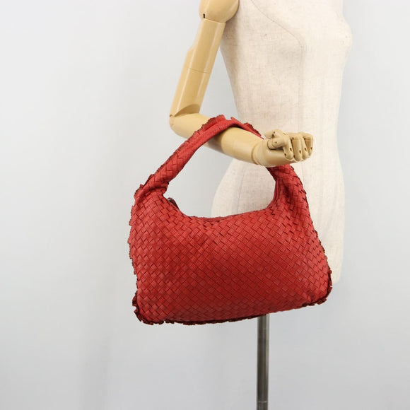 BOTTEGA VENETA INTRECCIATO Hobo Bag Leather Red Silver 115653 Auth ka4388V