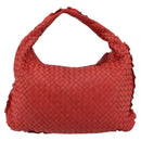 BOTTEGA VENETA INTRECCIATO Hobo Bag Leather Red Silver 115653 Auth ka4388V-3