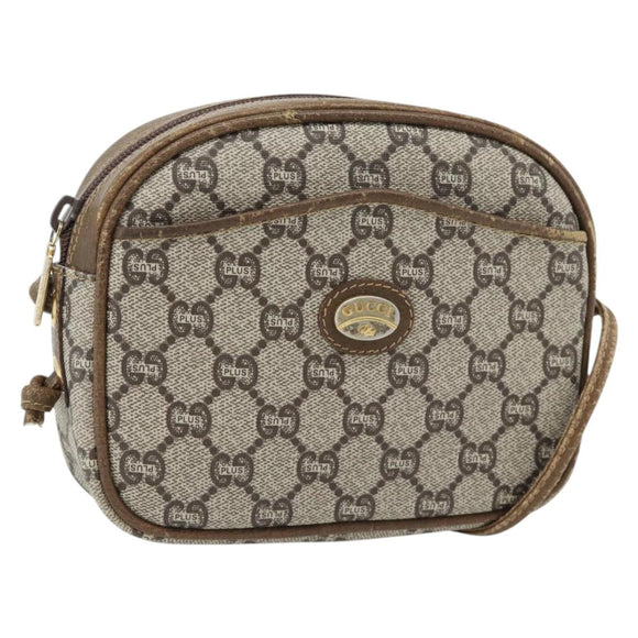 GUCCI GG Plus Supreme Schultertasche PVC Beige Gold Auth ka4394