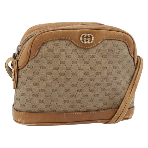 GUCCI Micro GG Supreme Shoulder Bag PVC Beige Gold Auth ka4395