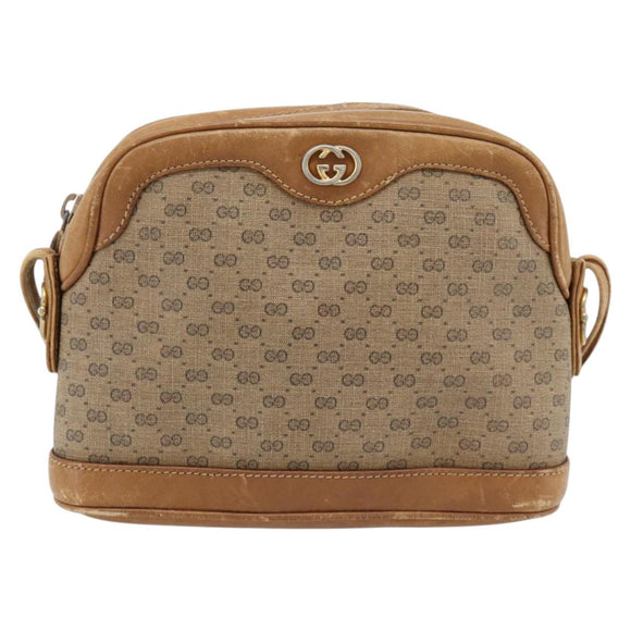 GUCCI Micro GG Supreme Shoulder Bag PVC Beige Gold Auth ka4395