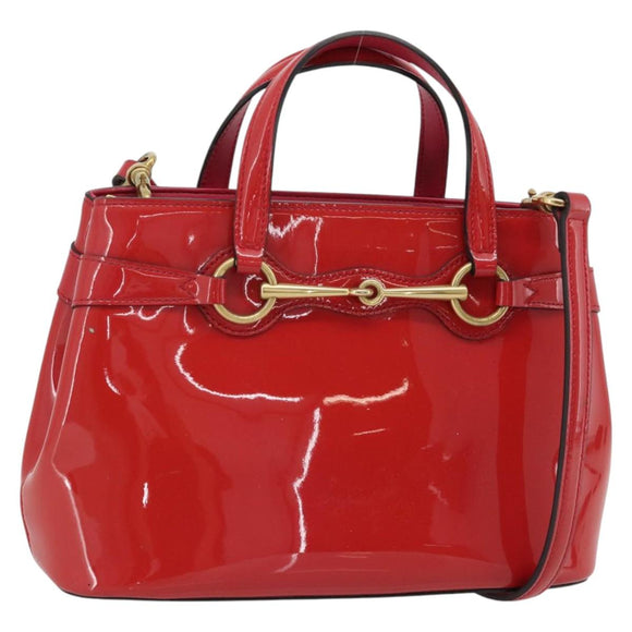 GUCCI Horsebit Handtas Lakleer 2-wegs Roze Goud 371925 Auth ka4397A