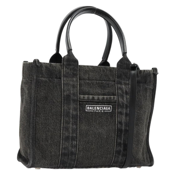 BALENCIAGA Hand Bag Denim 2way Black Silver 671402 Auth ka4398