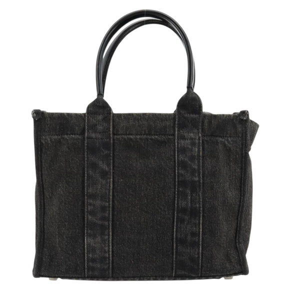 BALENCIAGA Hand Bag Denim 2way Black Silver 671402 Auth ka4398
