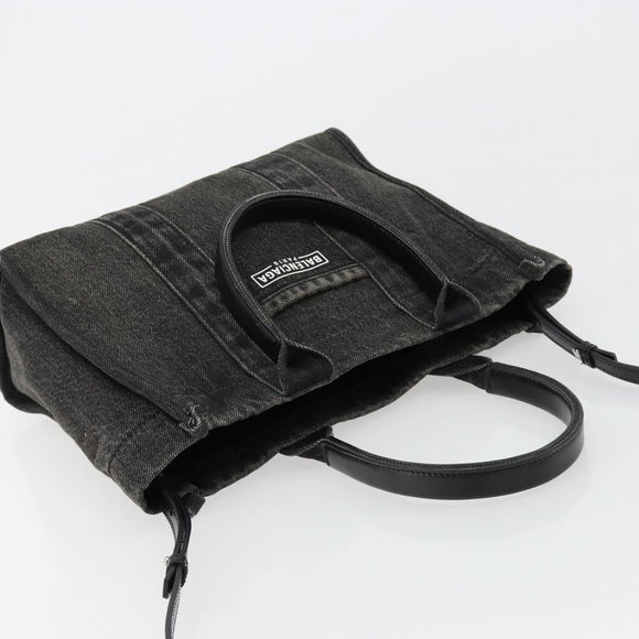 BALENCIAGA Hand Bag Denim 2way Black Silver 671402 Auth ka4398