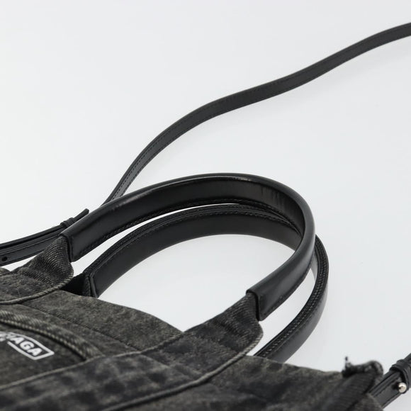 BALENCIAGA Hand Bag Denim 2way Black Silver 671402 Auth ka4398
