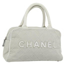 CHANEL Hand Bag Canvas Leather Gray Silver CC Auth ka4399A-1