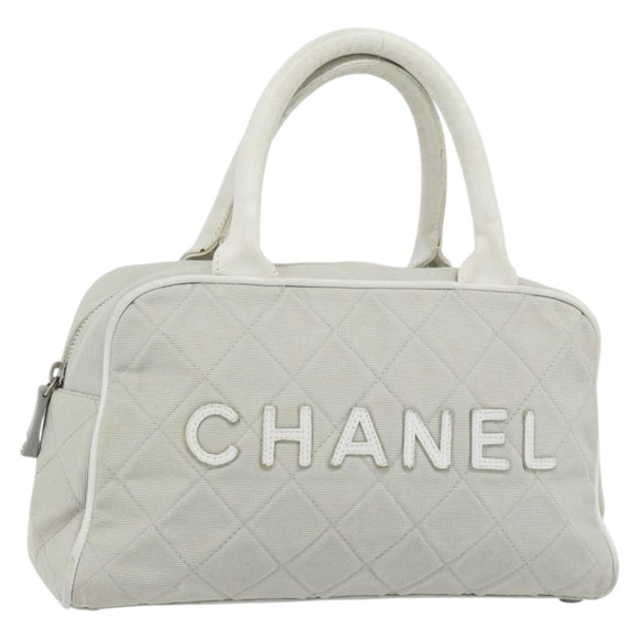 CHANEL Hand Bag Canvas Leather Gray Silver CC Auth ka4399A