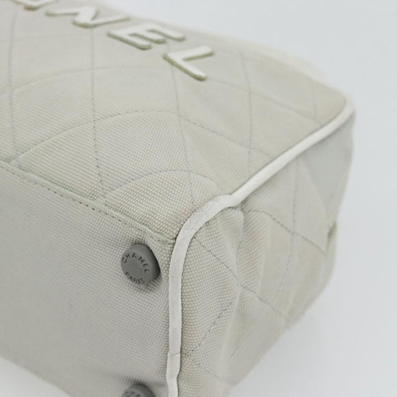 CHANEL Hand Bag Canvas Leather Gray Silver CC Auth ka4399A