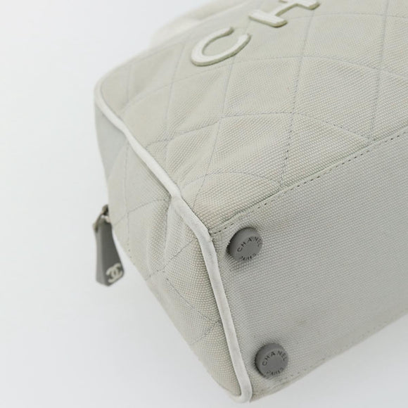 CHANEL Hand Bag Canvas Leather Gray Silver CC Auth ka4399A