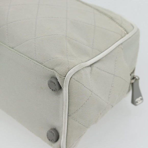 CHANEL Hand Bag Canvas Leather Gray Silver CC Auth ka4399A