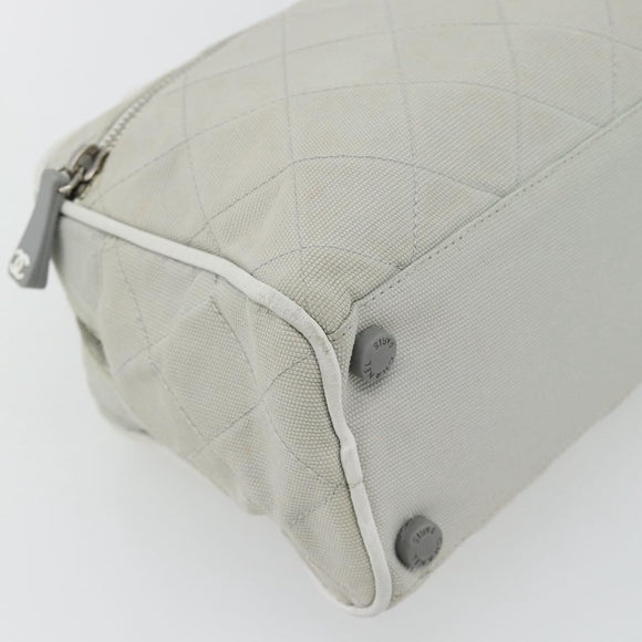 CHANEL Hand Bag Canvas Leather Gray Silver CC Auth ka4399A