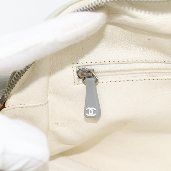 CHANEL Hand Bag Canvas Leather Gray Silver CC Auth ka4399A