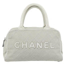 CHANEL Hand Bag Canvas Leather Gray Silver CC Auth ka4399A-13