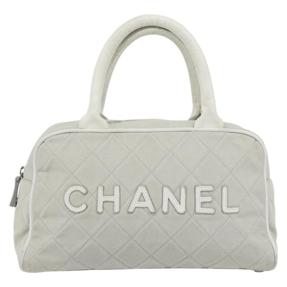CHANEL Hand Bag Canvas Leather Gray Silver CC Auth ka4399A