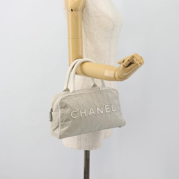 CHANEL Hand Bag Canvas Leather Gray Silver CC Auth ka4399A