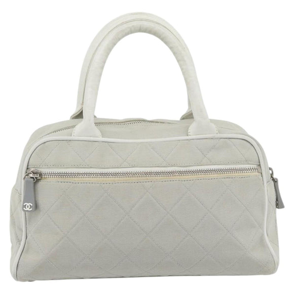 CHANEL Hand Bag Canvas Leather Gray Silver CC Auth ka4399A