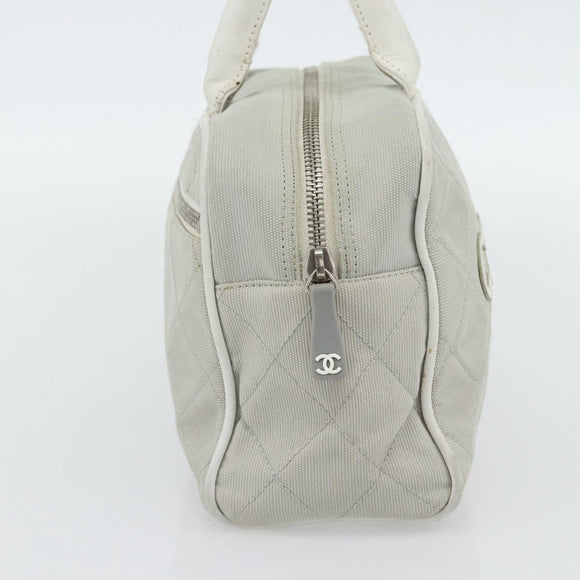 CHANEL Hand Bag Canvas Leather Gray Silver CC Auth ka4399A