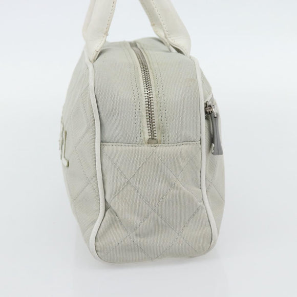 CHANEL Hand Bag Canvas Leather Gray Silver CC Auth ka4399A
