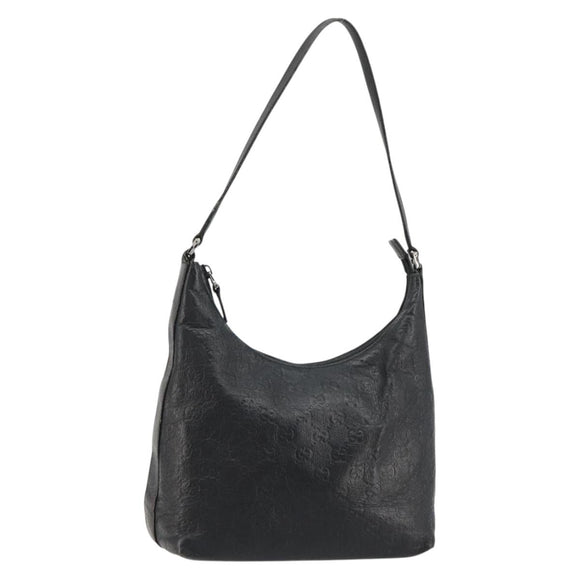 GUCCI GG Canvas Guccissima Shoulder Bag Leather Black Silver 257282 Auth ka4401