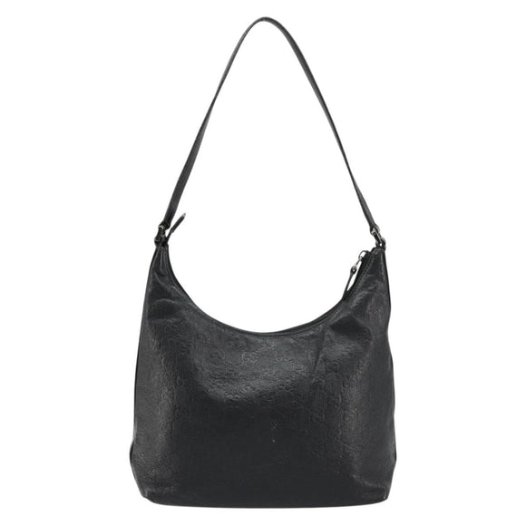 GUCCI GG Canvas Guccissima Shoulder Bag Leather Black Silver 257282 Auth ka4401