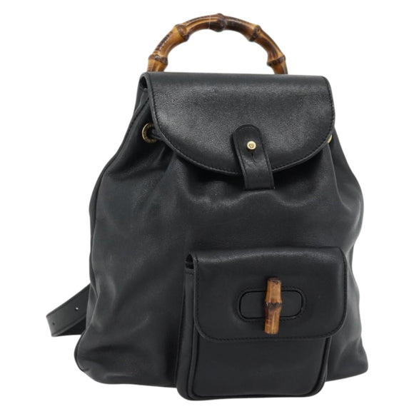 GUCCI Bamboo Rucksack Leder Schwarz Gold 003 2034 0030 Auth ka4402