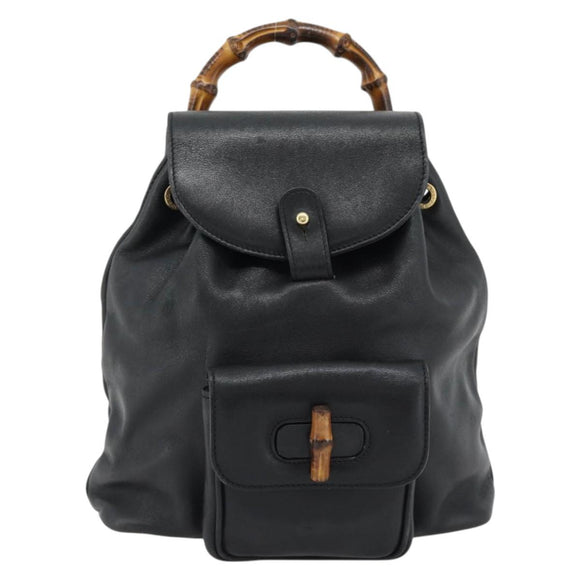 GUCCI Bamboo Rucksack Leder Schwarz Gold 003 2034 0030 Auth ka4402