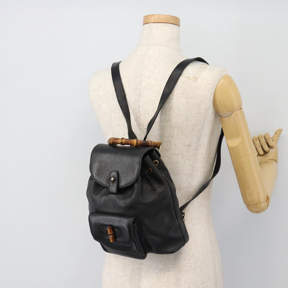 GUCCI Bamboo Rucksack Leder Schwarz Gold 003 2034 0030 Auth ka4402