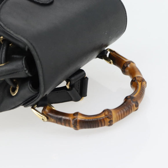 GUCCI Bamboo Rucksack Leder Schwarz Gold 003 2034 0030 Auth ka4402